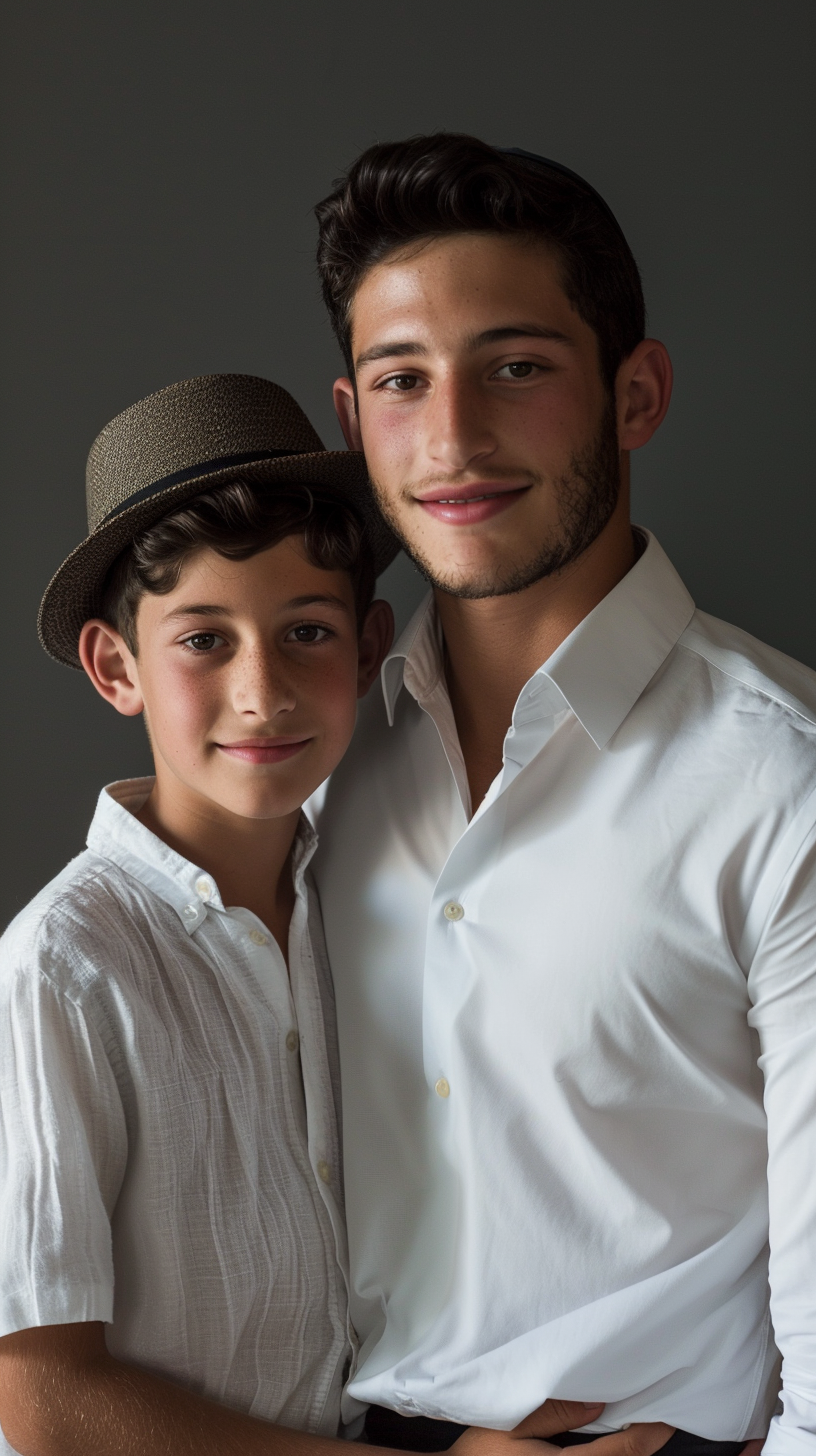 Traditional Hasidic Man and Boy Smiling