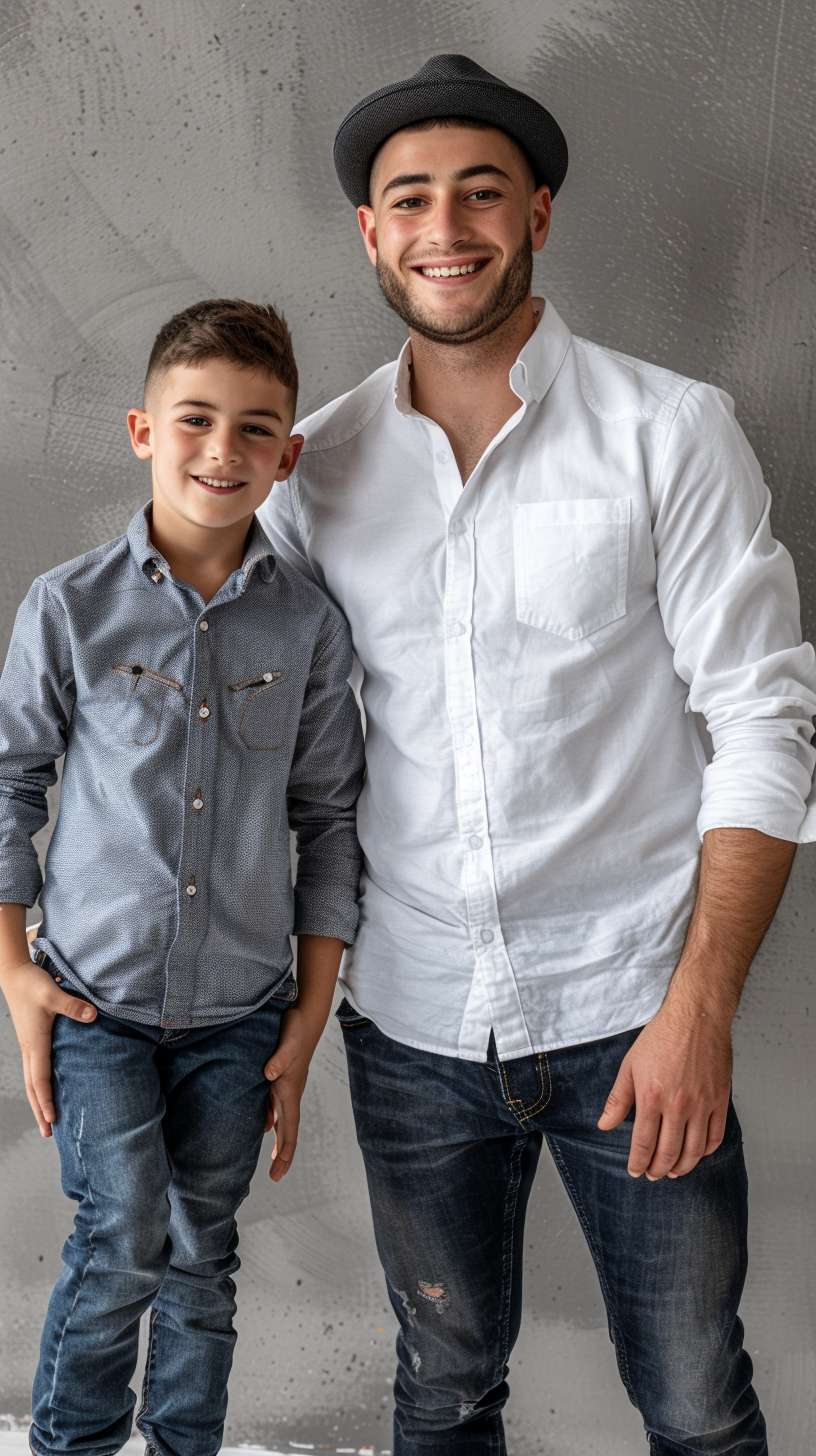 Hasidic man and boy smiling