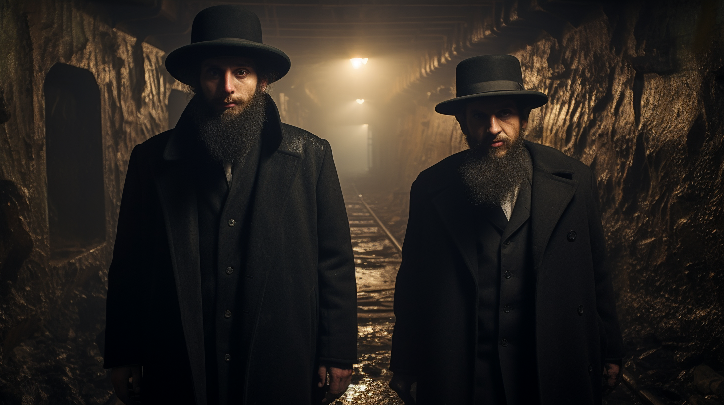 Hasidic Men Underground Dirt Tunnels Photo