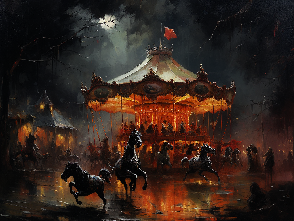 Scary haunted carousel at Halloween