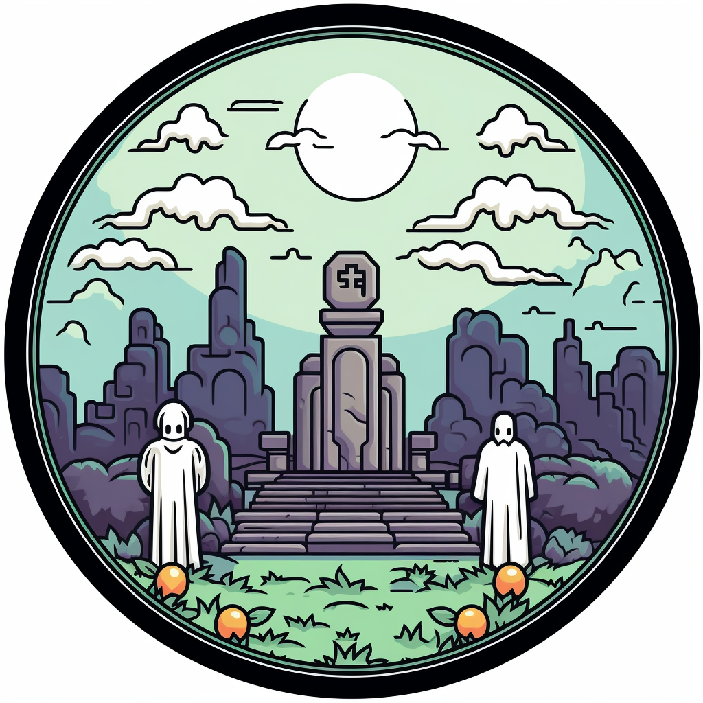 Coloring page with ghosts and tombstones