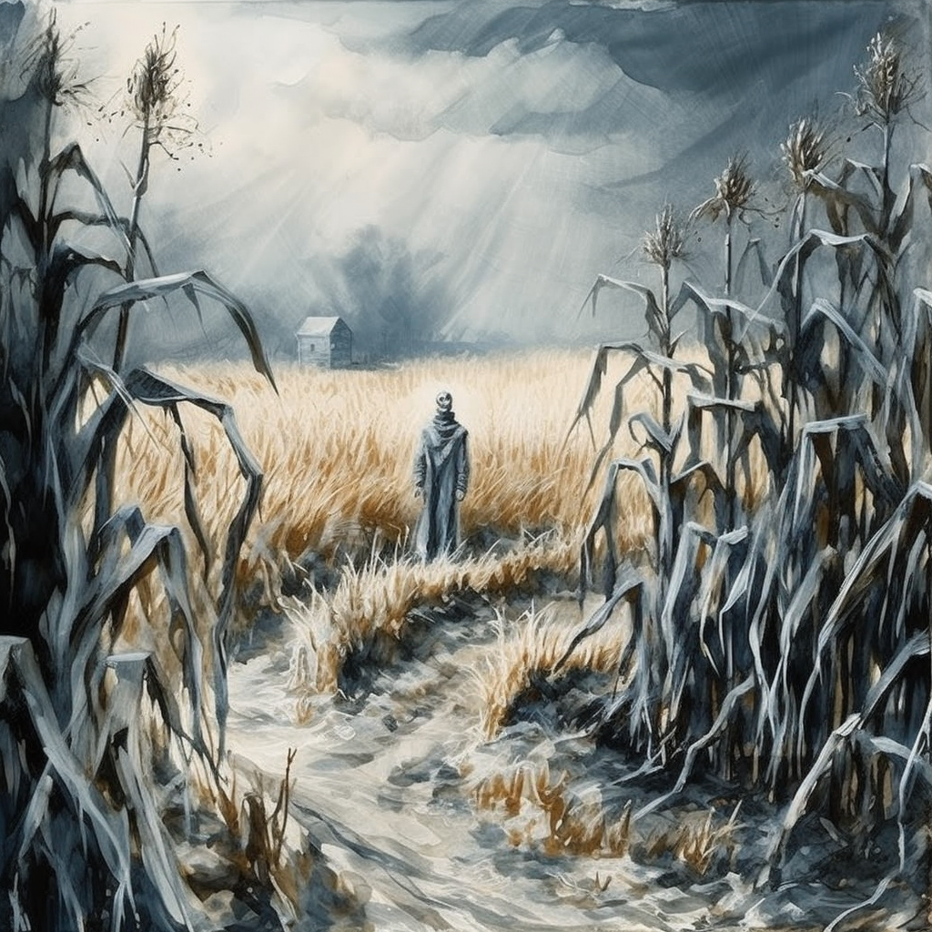 Haunted Cornfield Scarecrow Horror Art