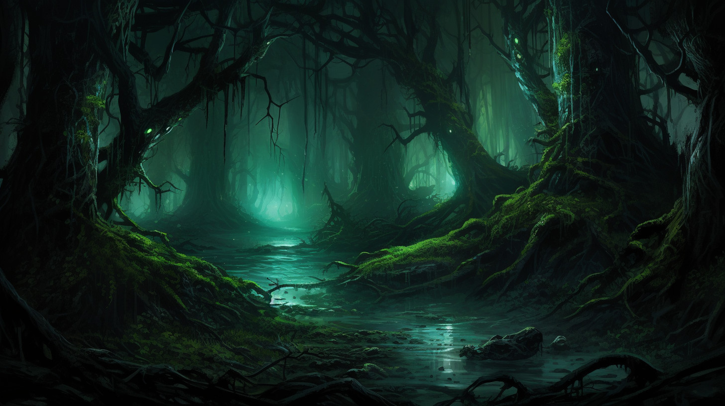 Spooky haunted forest in dnd splash art