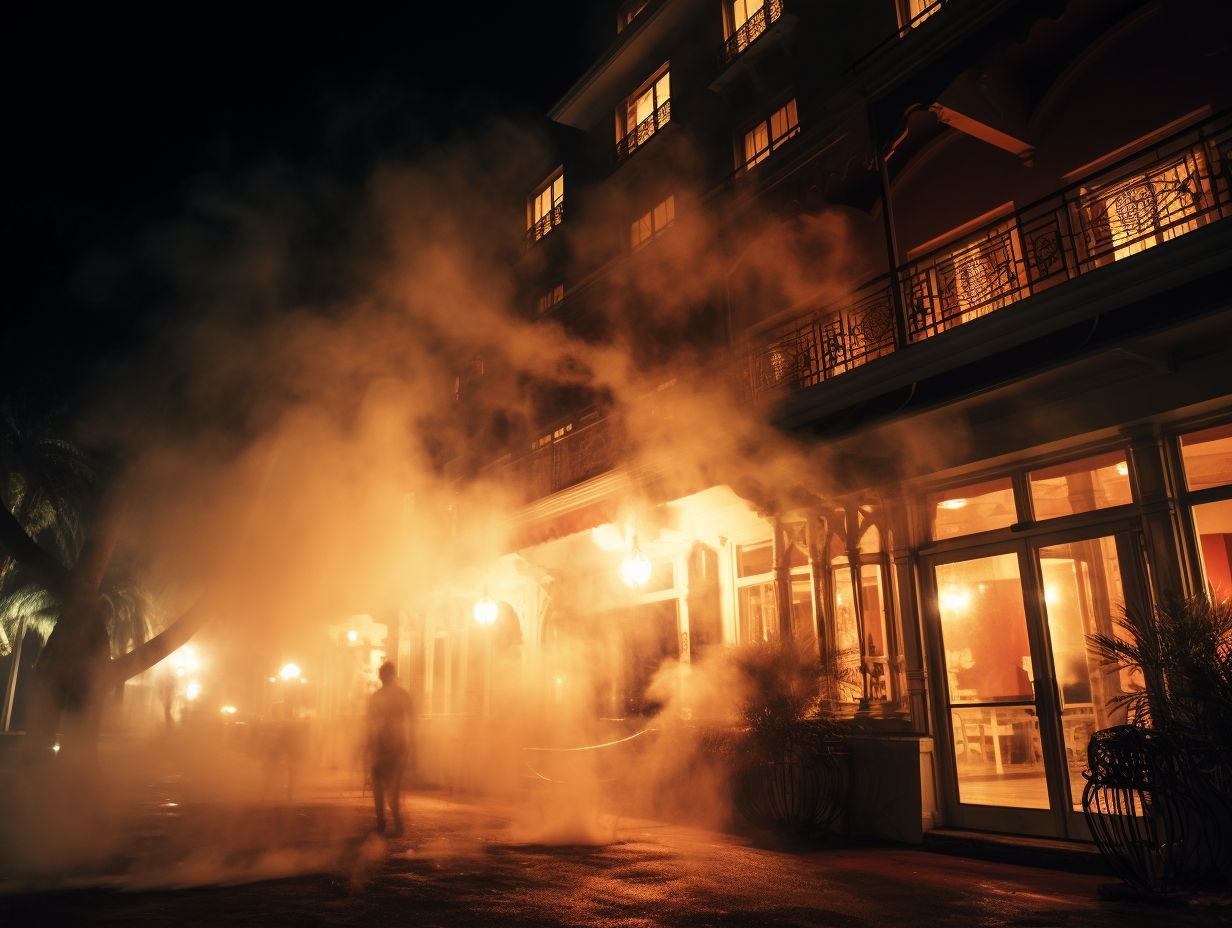 Ghostly view of a haunted hotel