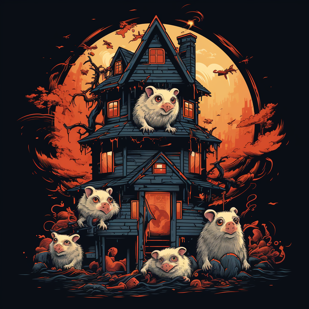 Cartoon zombie guinea pig in haunted house