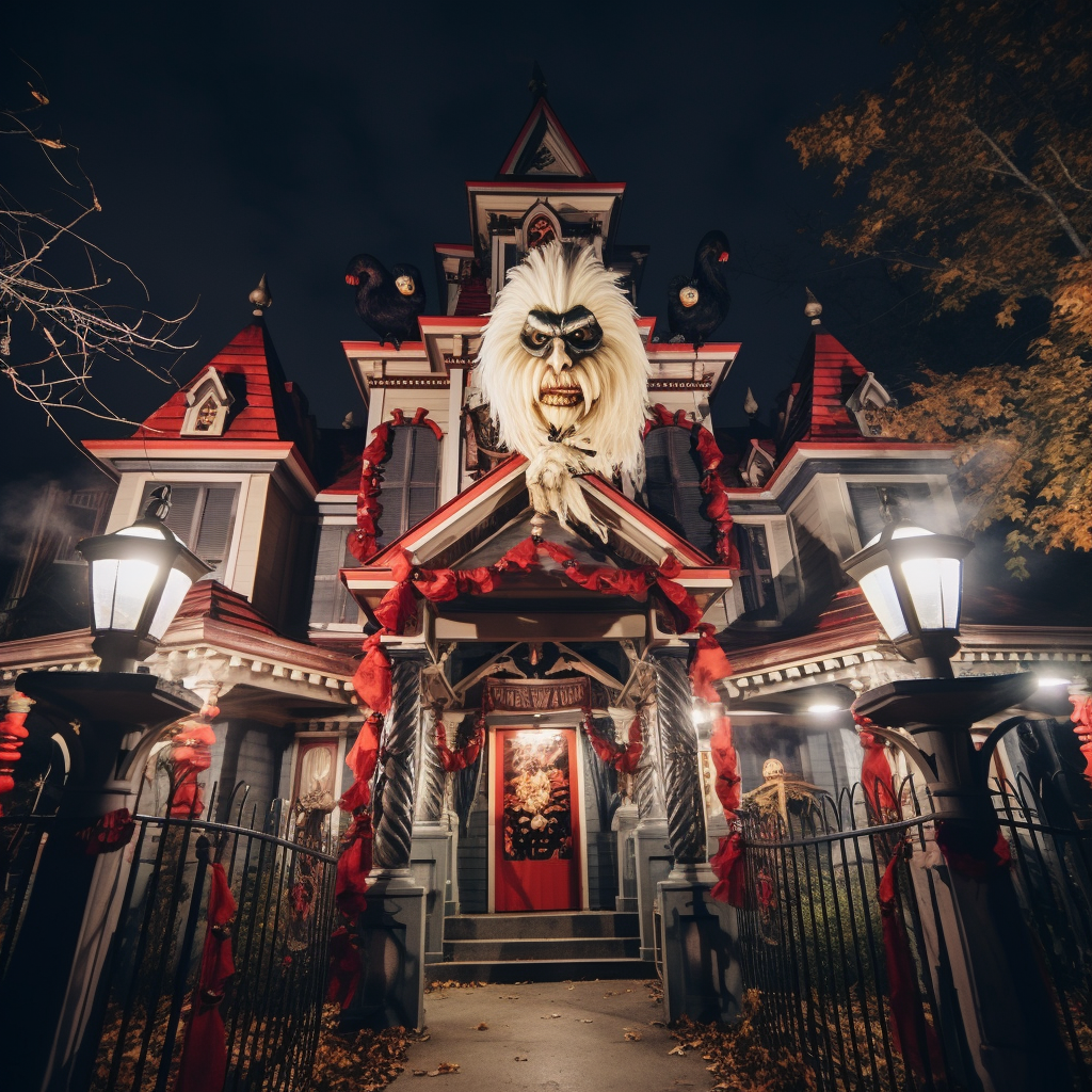 Haunted mansion with chicken-themed decor