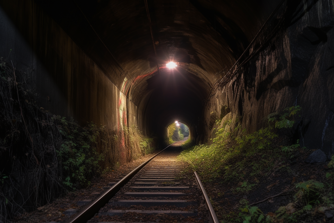 Spooky haunted tunnel at night