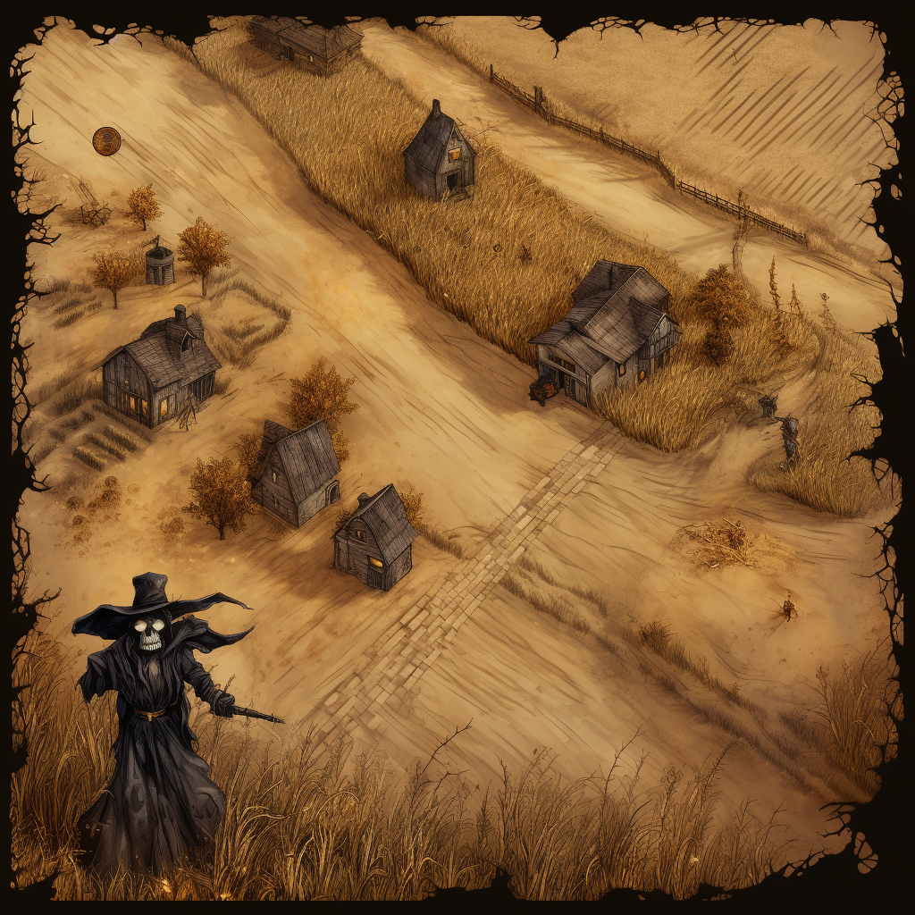 Haunted wheat field scarecrow farmshack deadlands