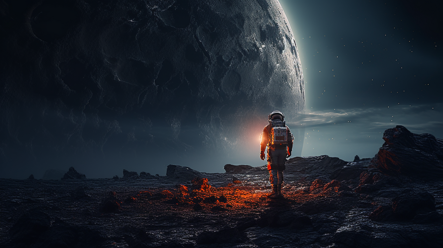 Astronaut exploring a haunted dark planet