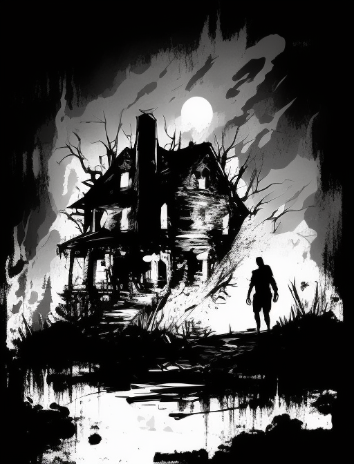 Sketch of Haunted House at Night