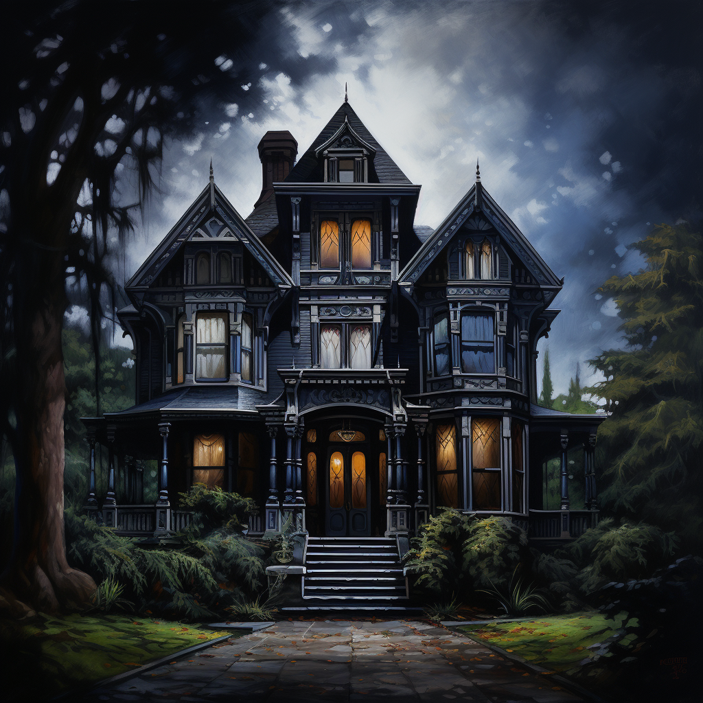 Spooky haunted painting in dark Victorian home