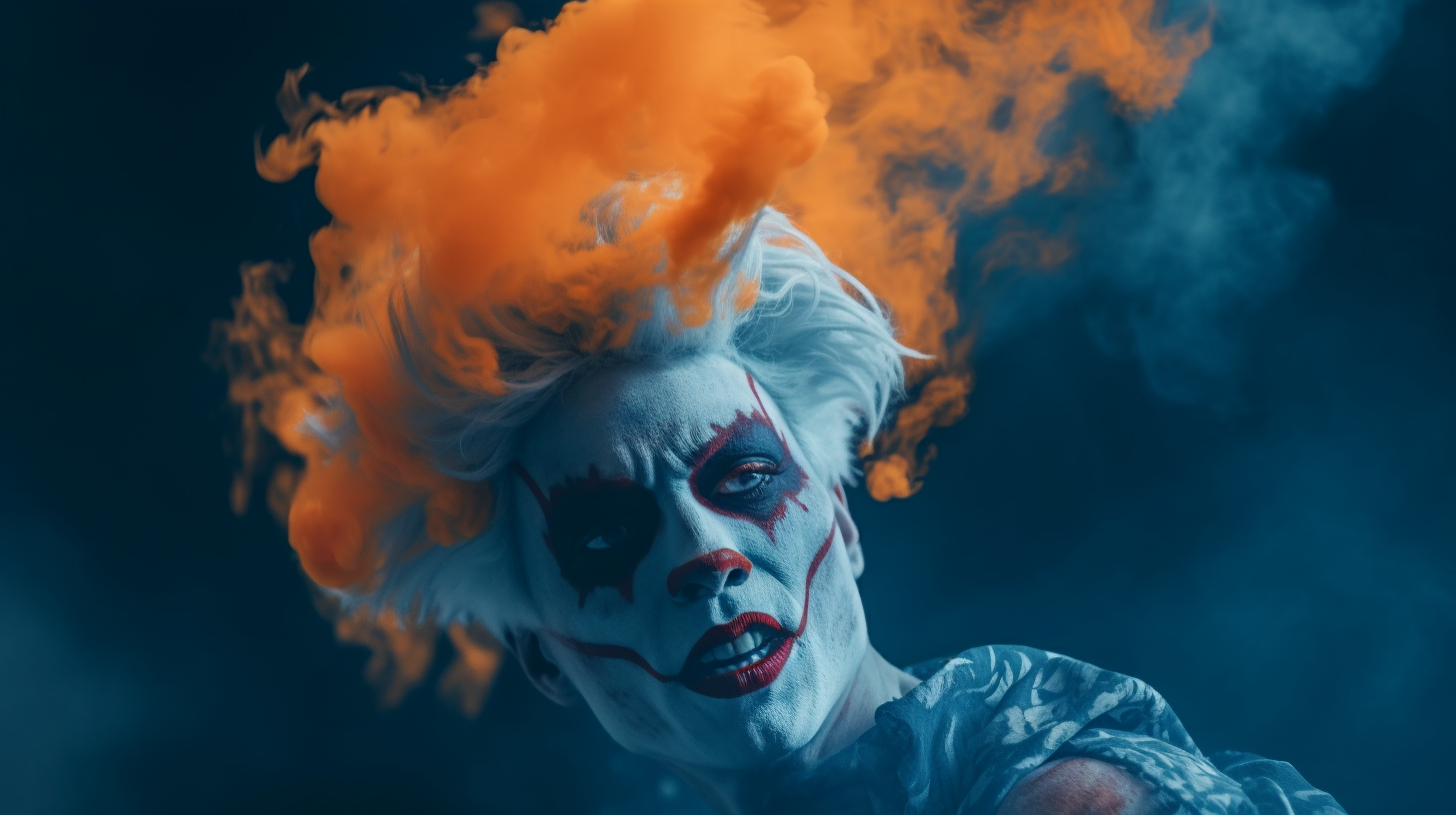 Creepy clown with icy blue hair