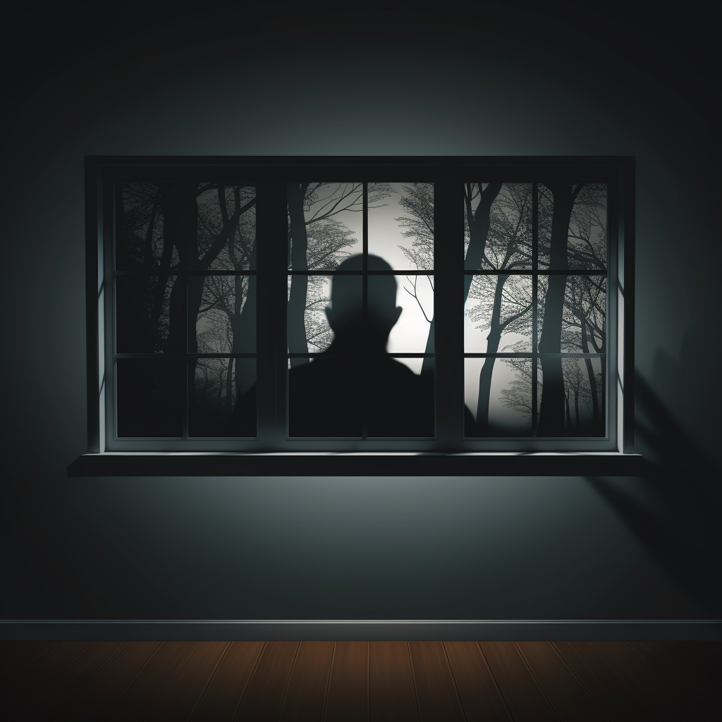 Dark silhouette of person outside window