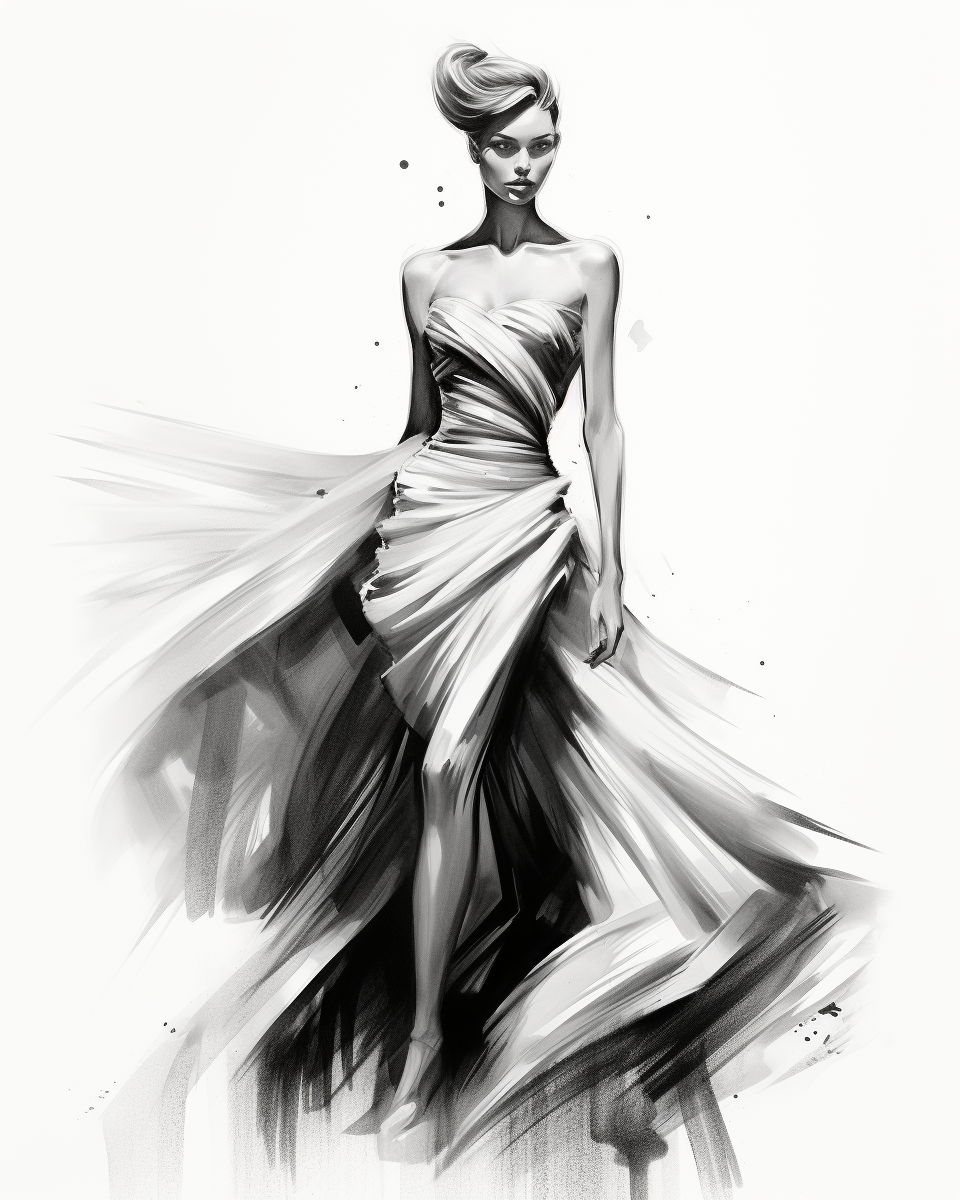 Fashion sketch haute couture dress