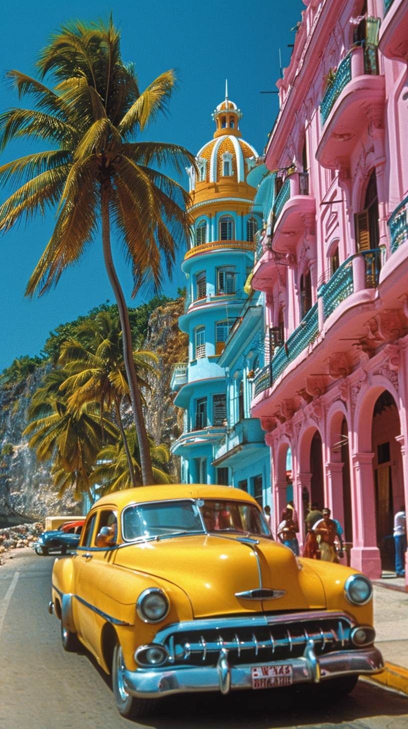 Havana Cuba palm trees colorful buildings