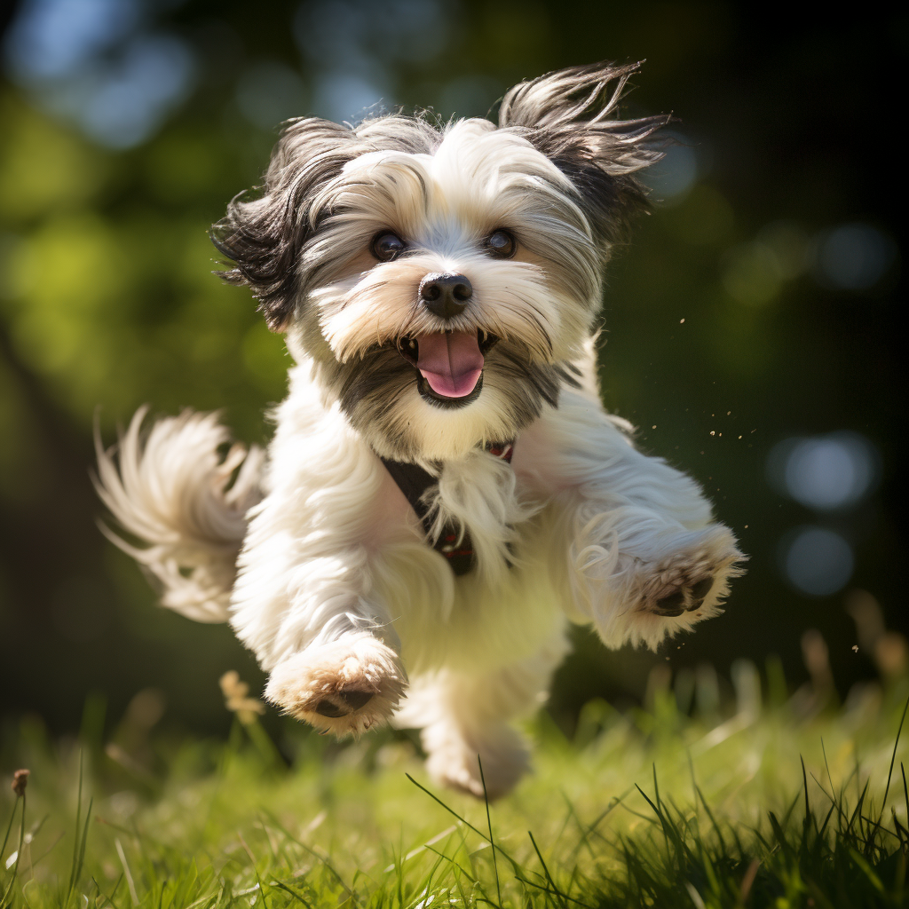 Playful Havanese dog enjoying grassy playtime