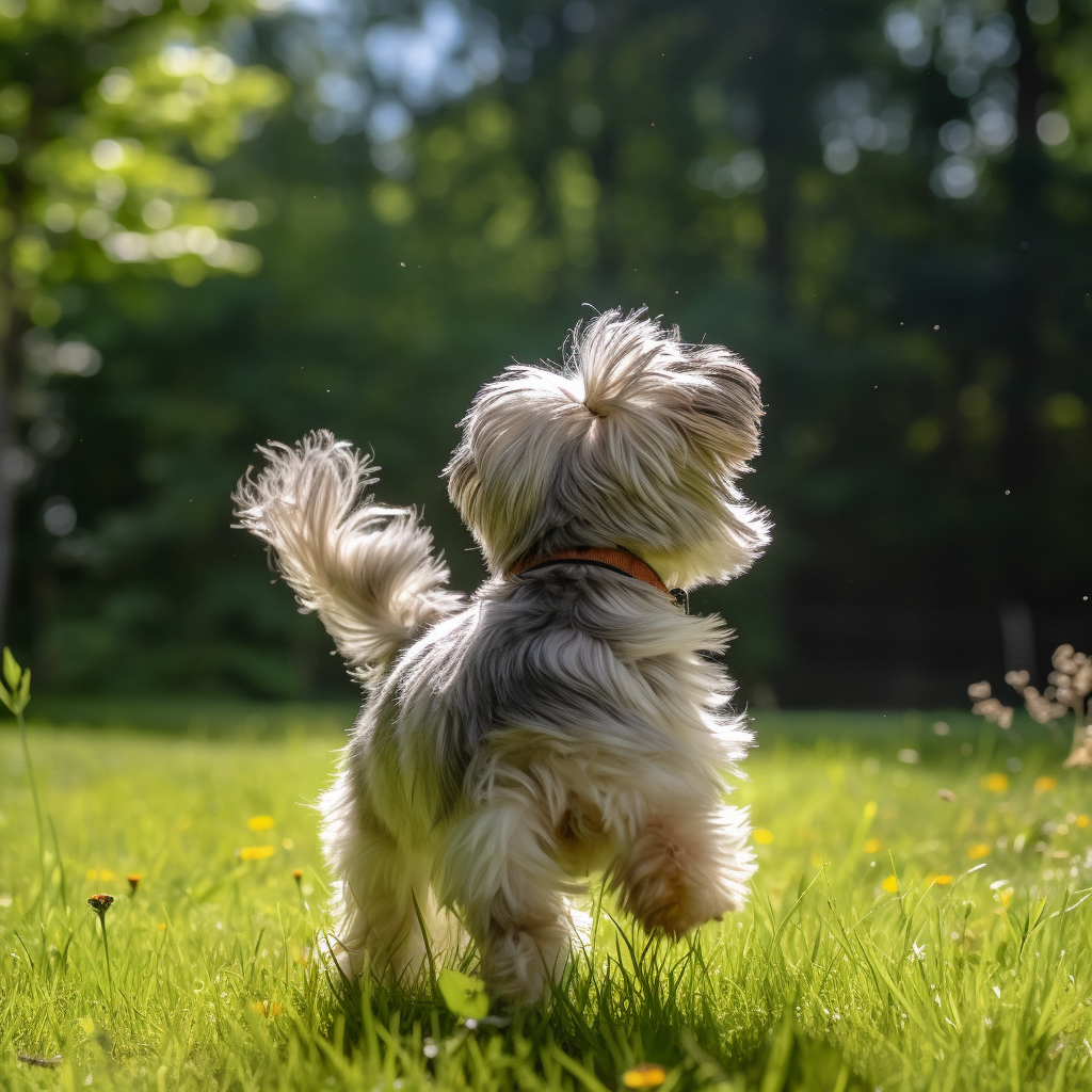 Cute Havanese dog playing in grass