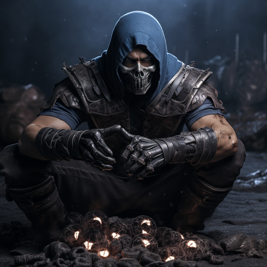 Havik holding skull surrounded by defeated enemies