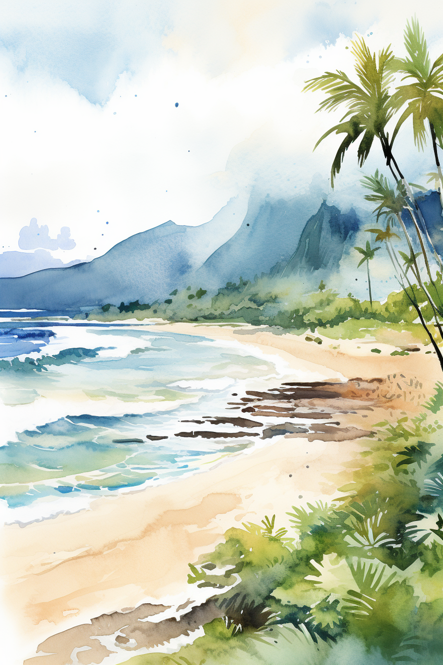 Quick minimalist watercolor sketch of Hawaii landscape