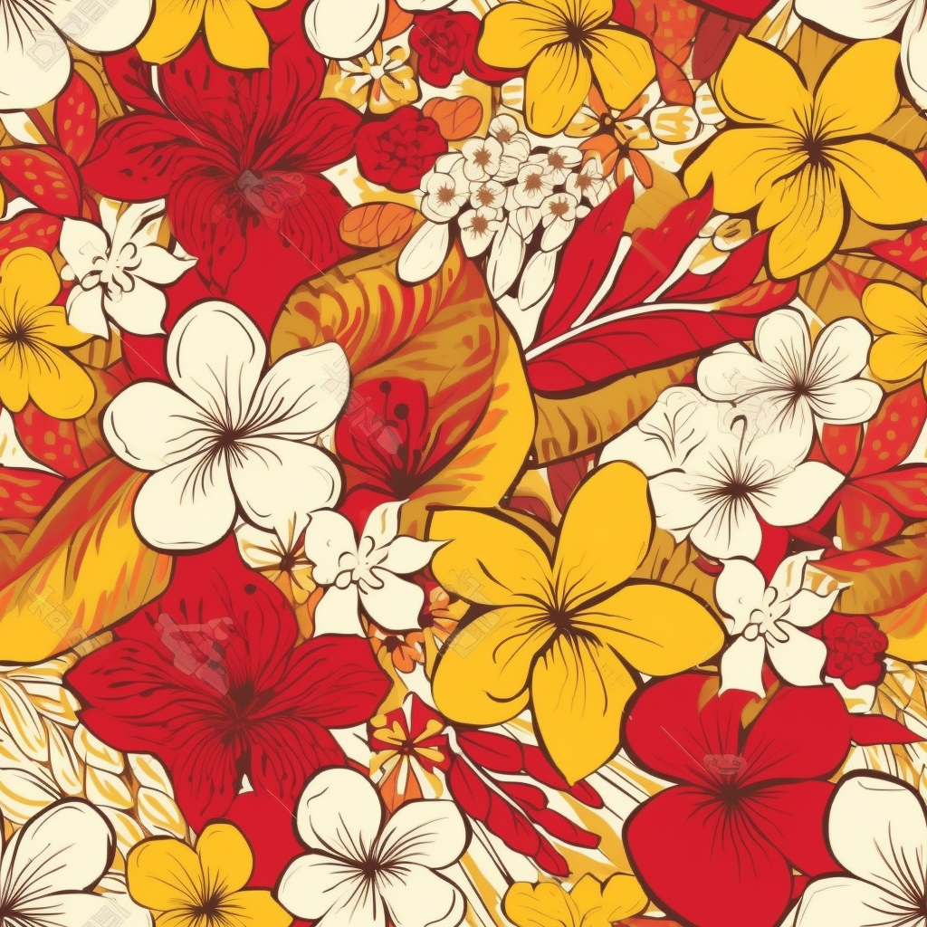 Colorful Hawaiian flowers in red and yellow