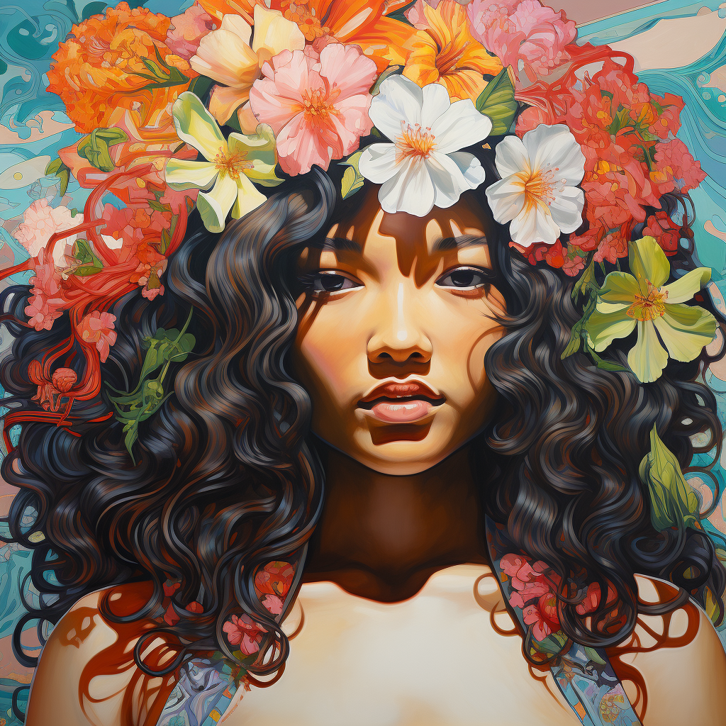 Close-up of Hawaiian Girl with Flowers