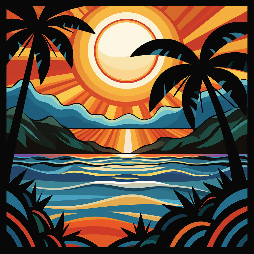 Hawaiian sunset modern tribal art