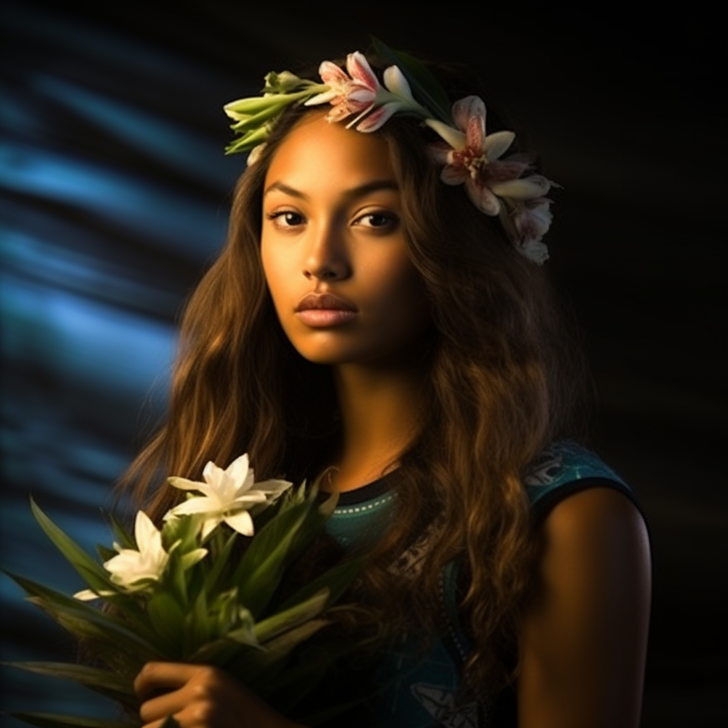 Portrait of a young Hawaiian female surfer