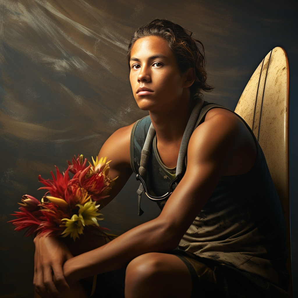 Portrait of a young Hawaiian surfer