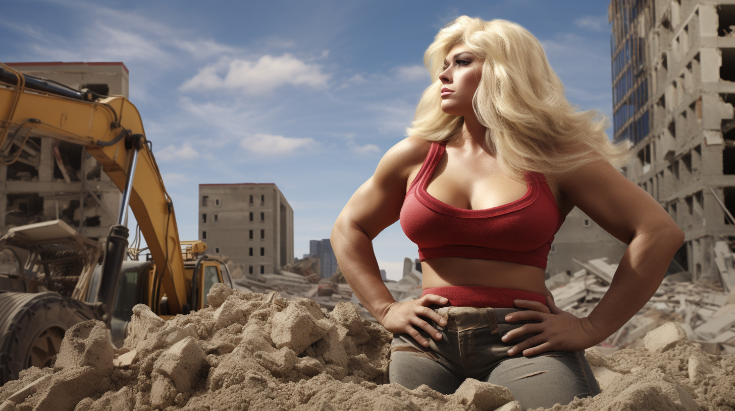 He-Man as a large woman at construction site