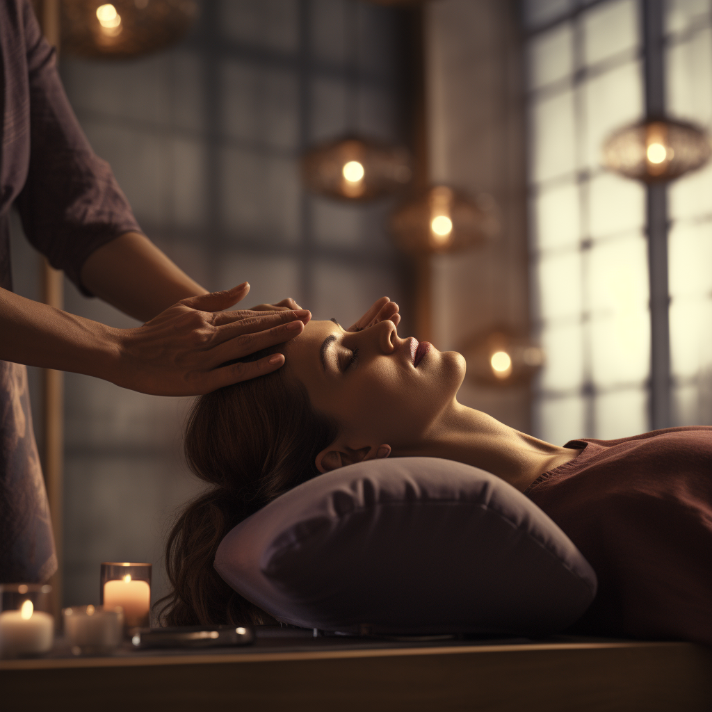 Woman receiving rejuvenating head massage