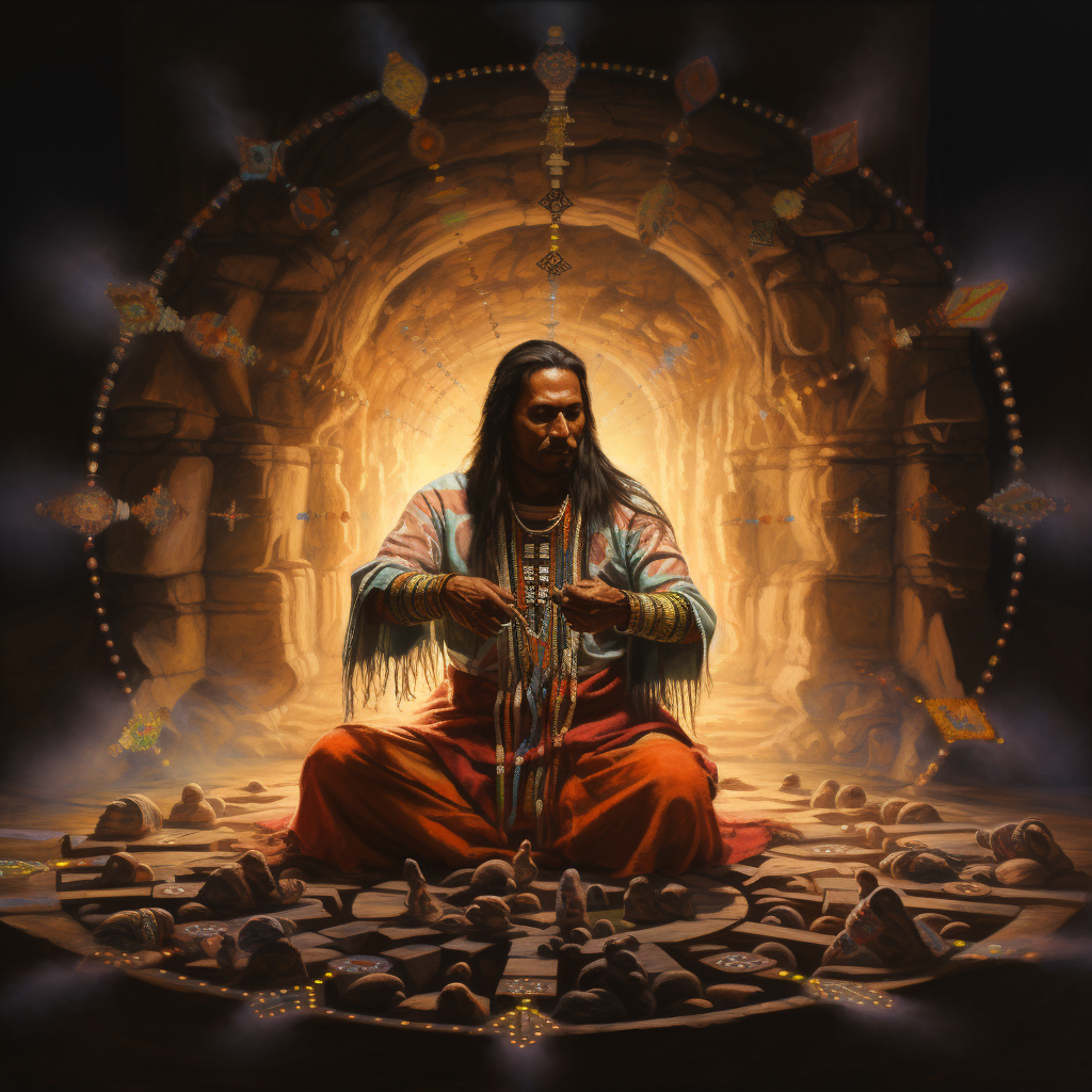 Shamanic healer connecting with spirit energies