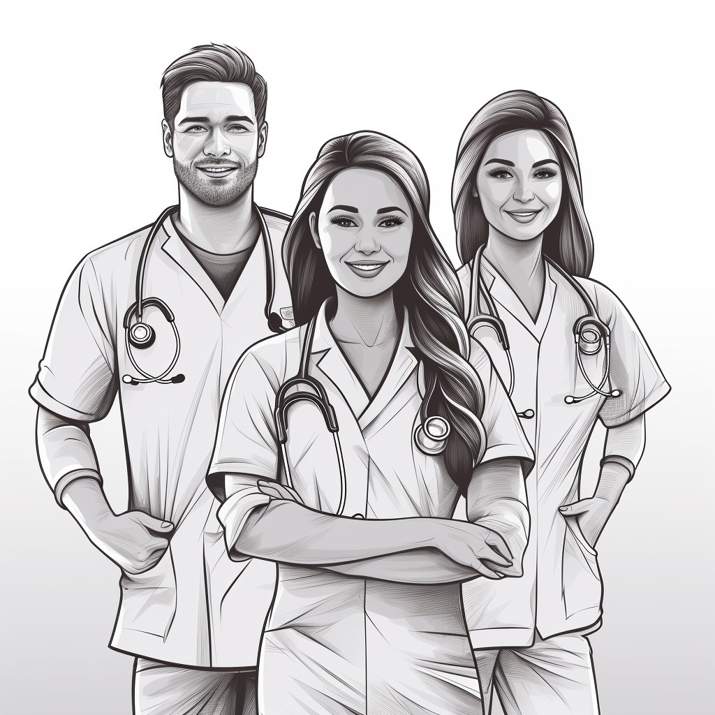 Healthcare professionals line drawing