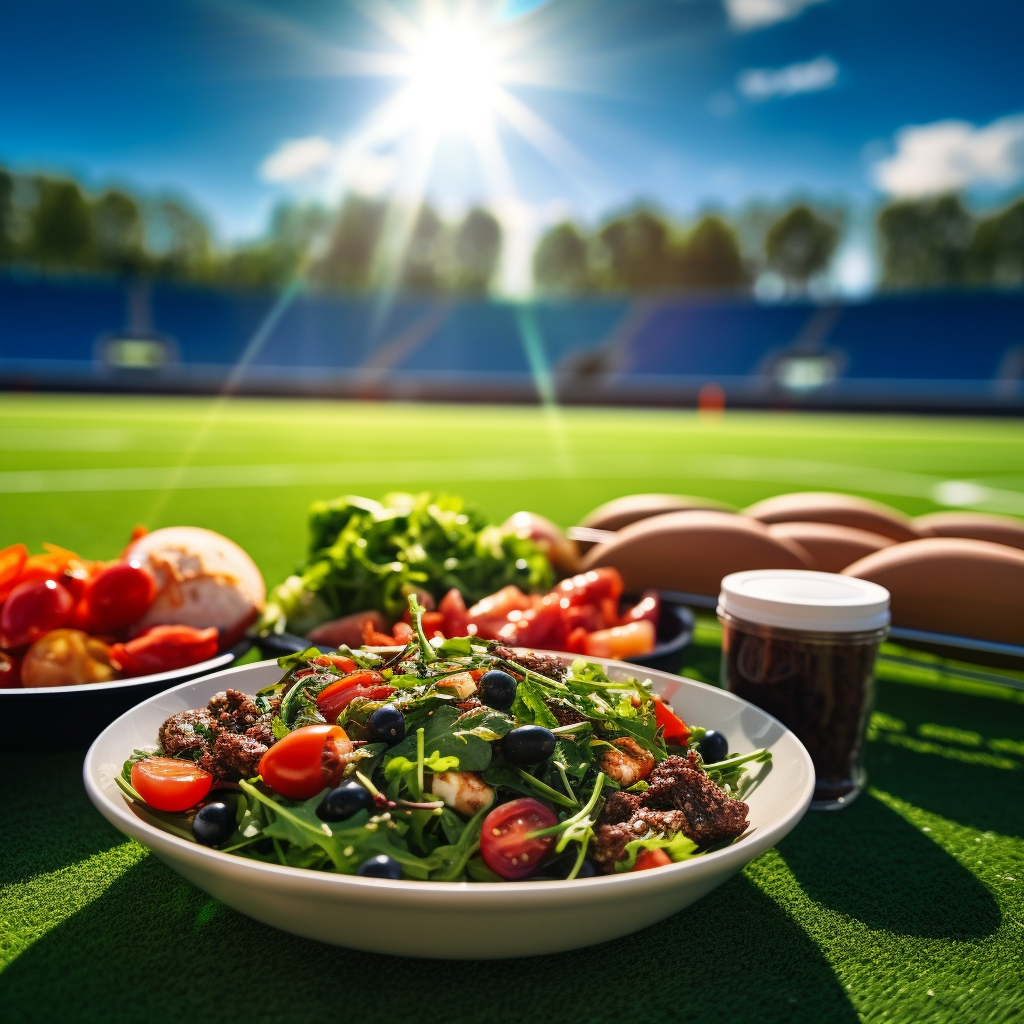 Healthy food on a football field