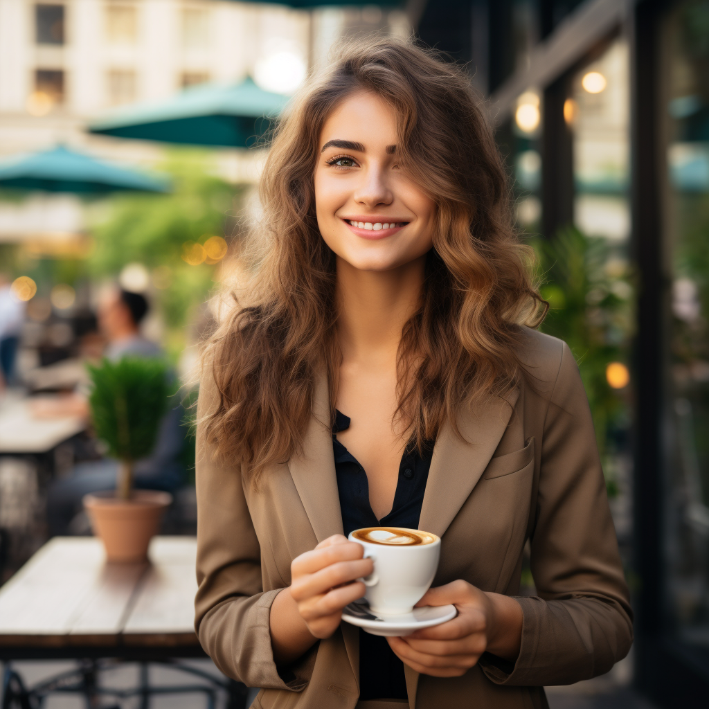 Healthy person enjoying a coffee outside a cafe