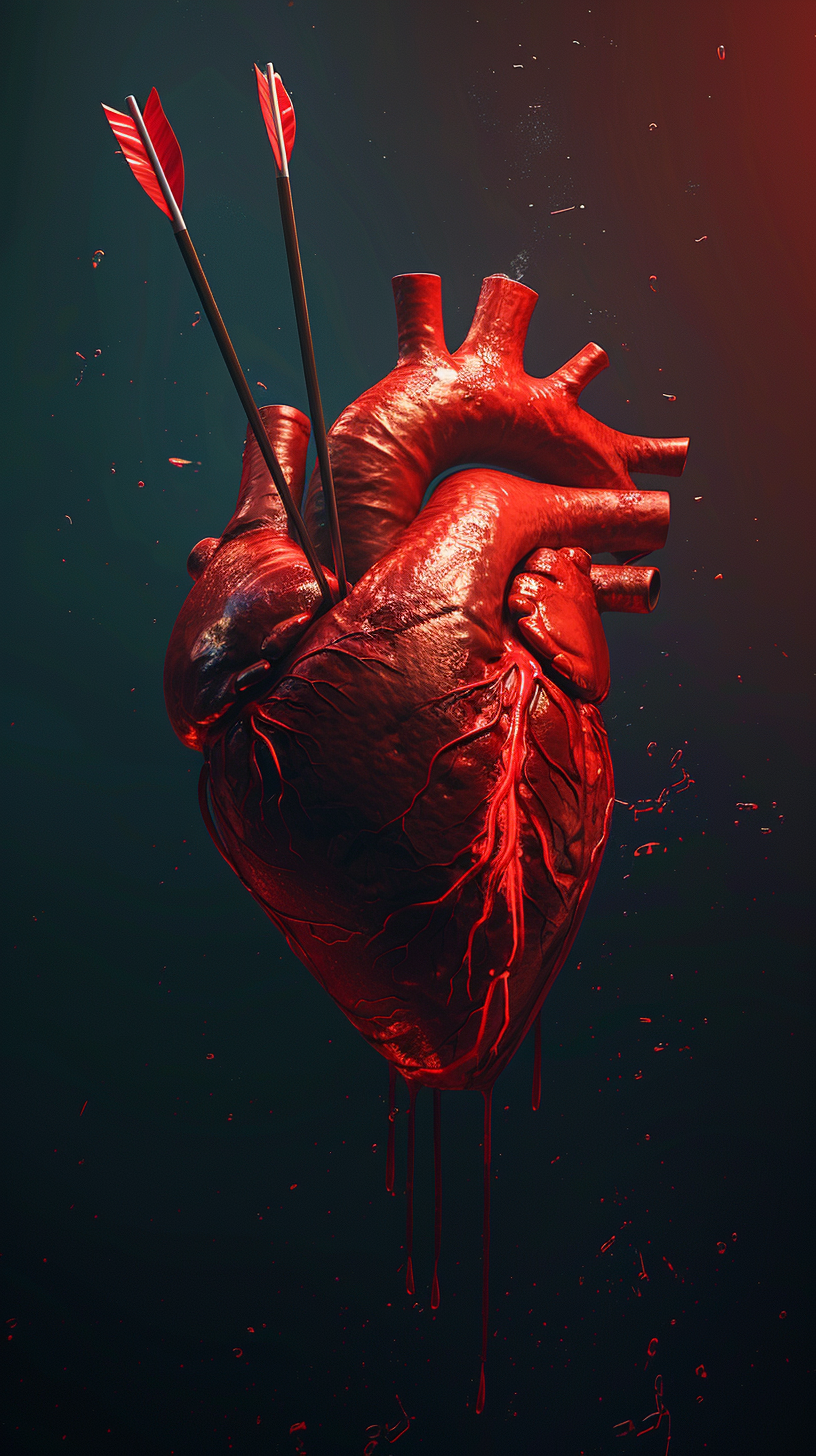 Red heart with arrow wound