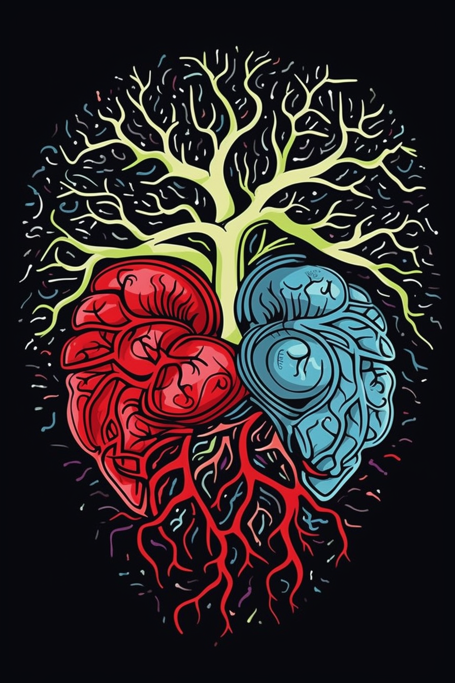 Colorful heart and brain miscommunication icon