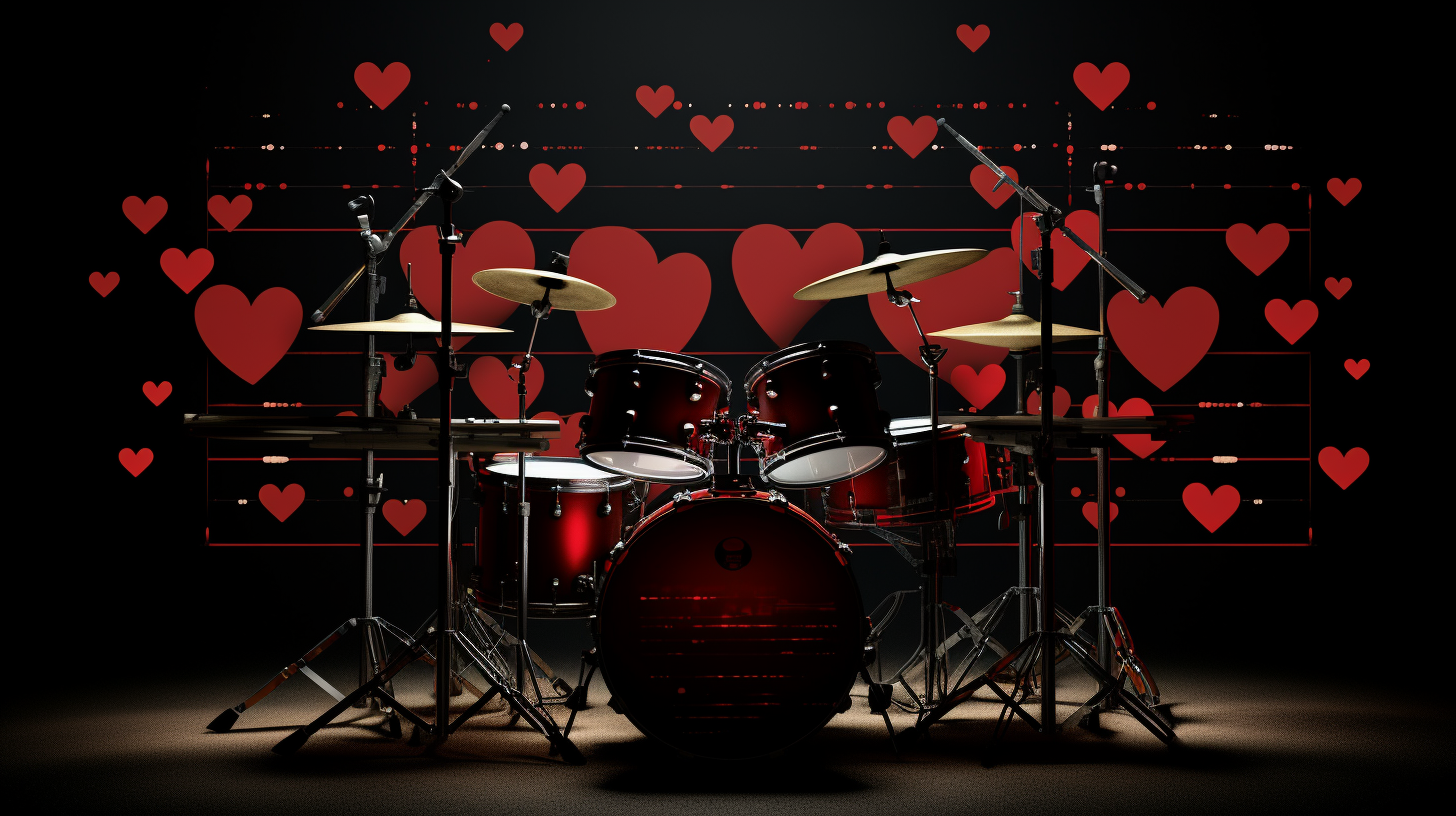 Heart-shaped drum set with EKG lines