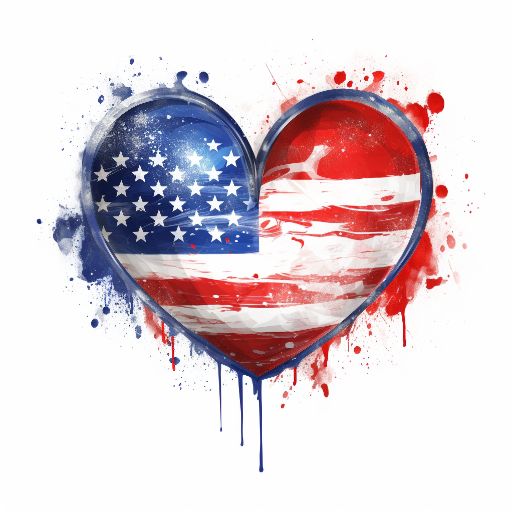 Split Heart with French and American Flags