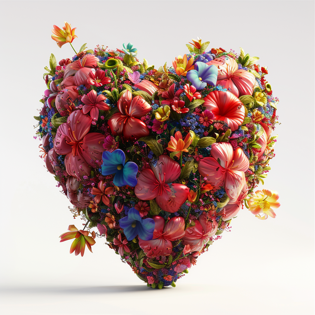 3D heart wrapped in flower wreaths