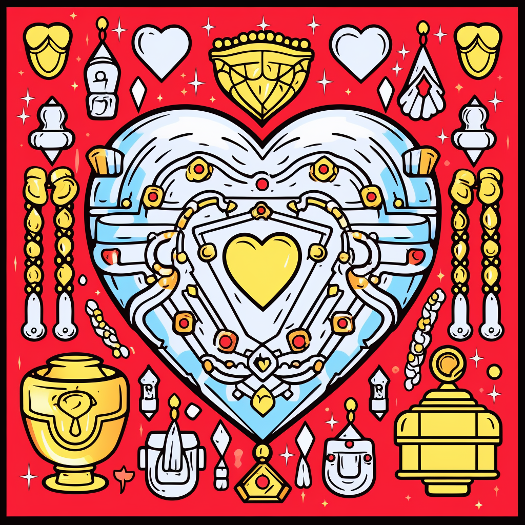 Heart, money, diamond chain in colorful line art