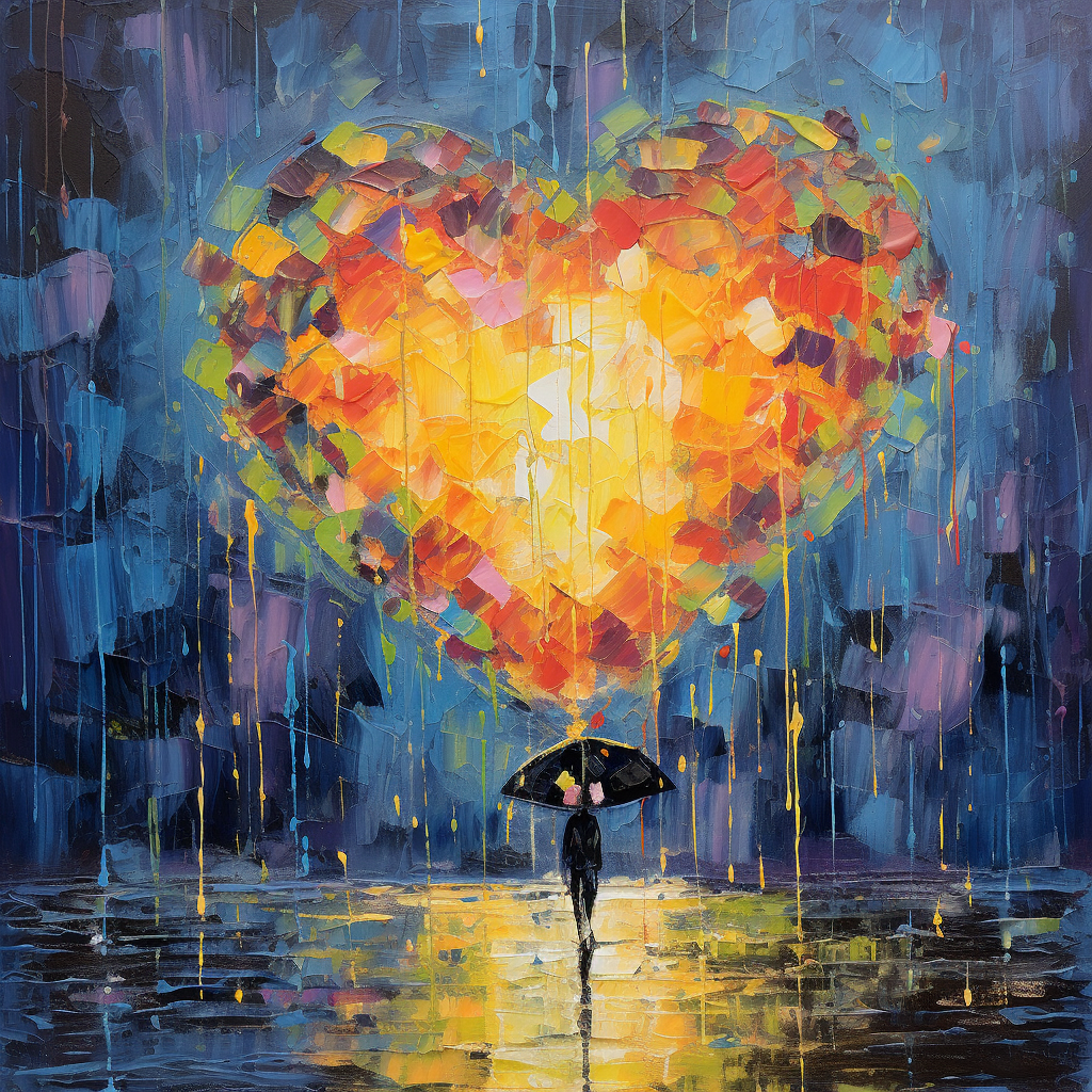 Abstract heart shape in the rain artwork