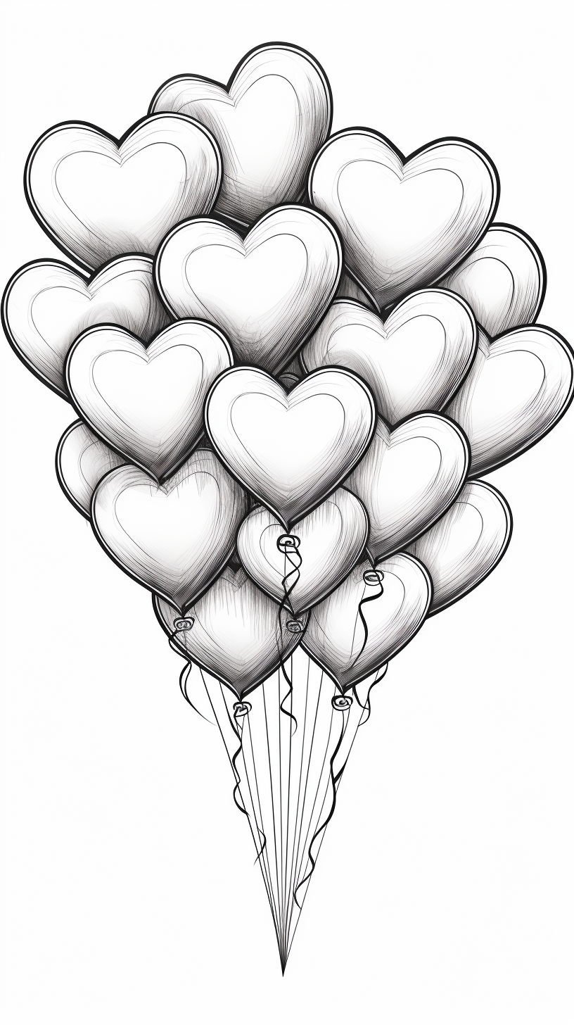 Heart-shaped balloons coloring book cartoon image