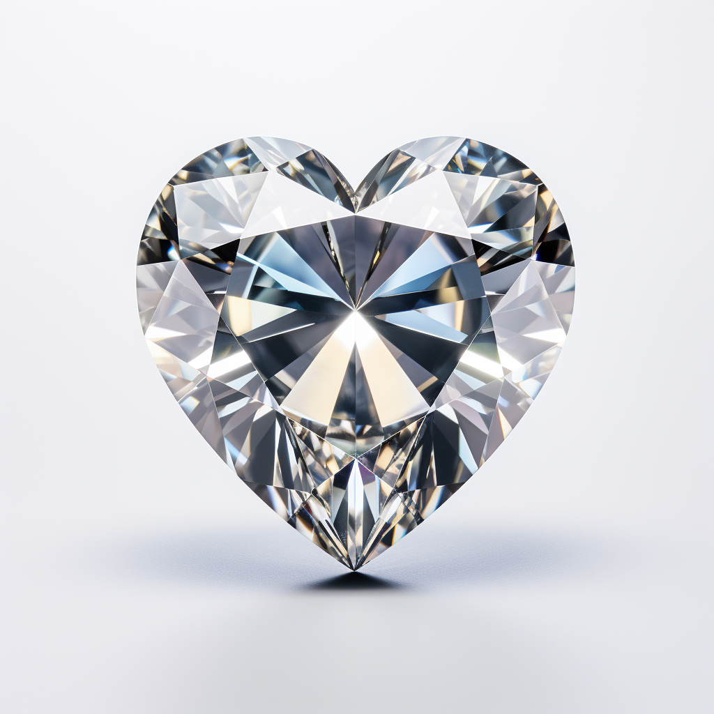 Heart-shaped crystalline diamond on white background