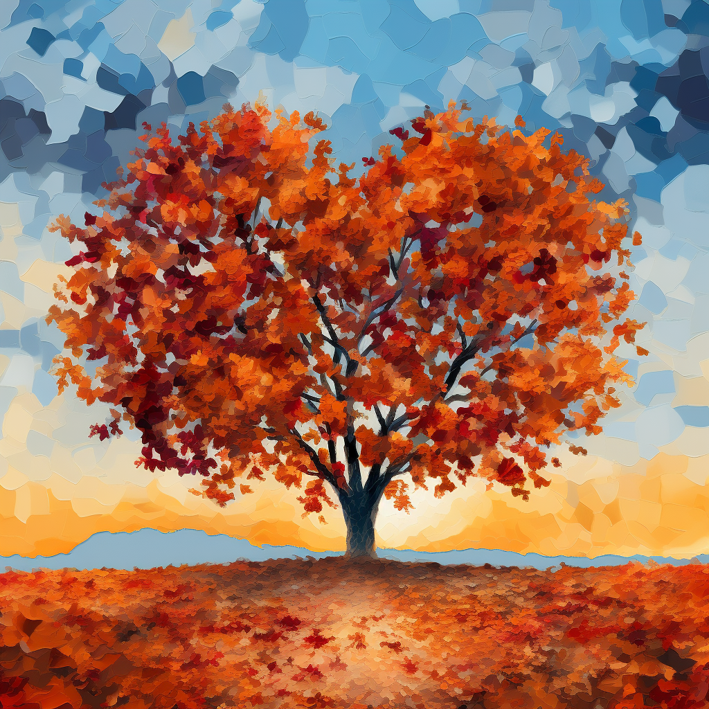 Impressionist image of heart-shaped oak tree leaves in fall