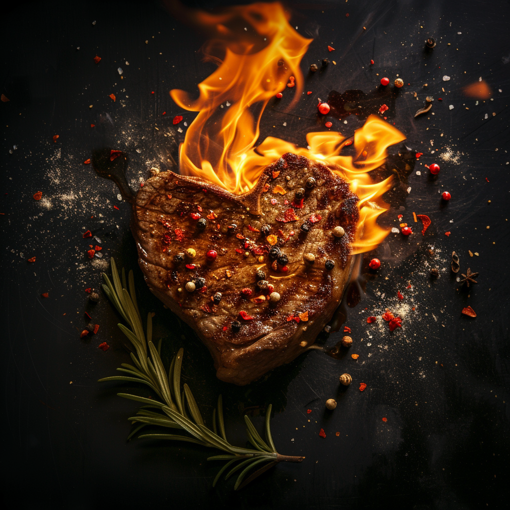 Heart Shaped Steak on Fire