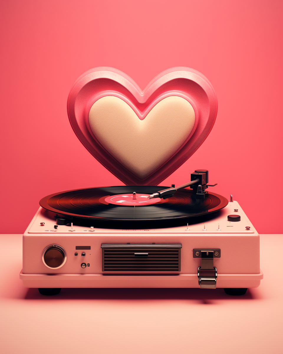 Retro pink heart vinyl record