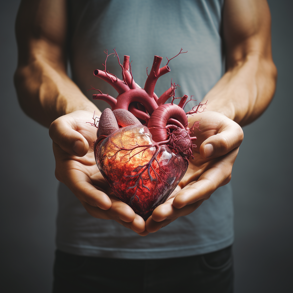 Man holding heart showing illness and cardiovascular diseases