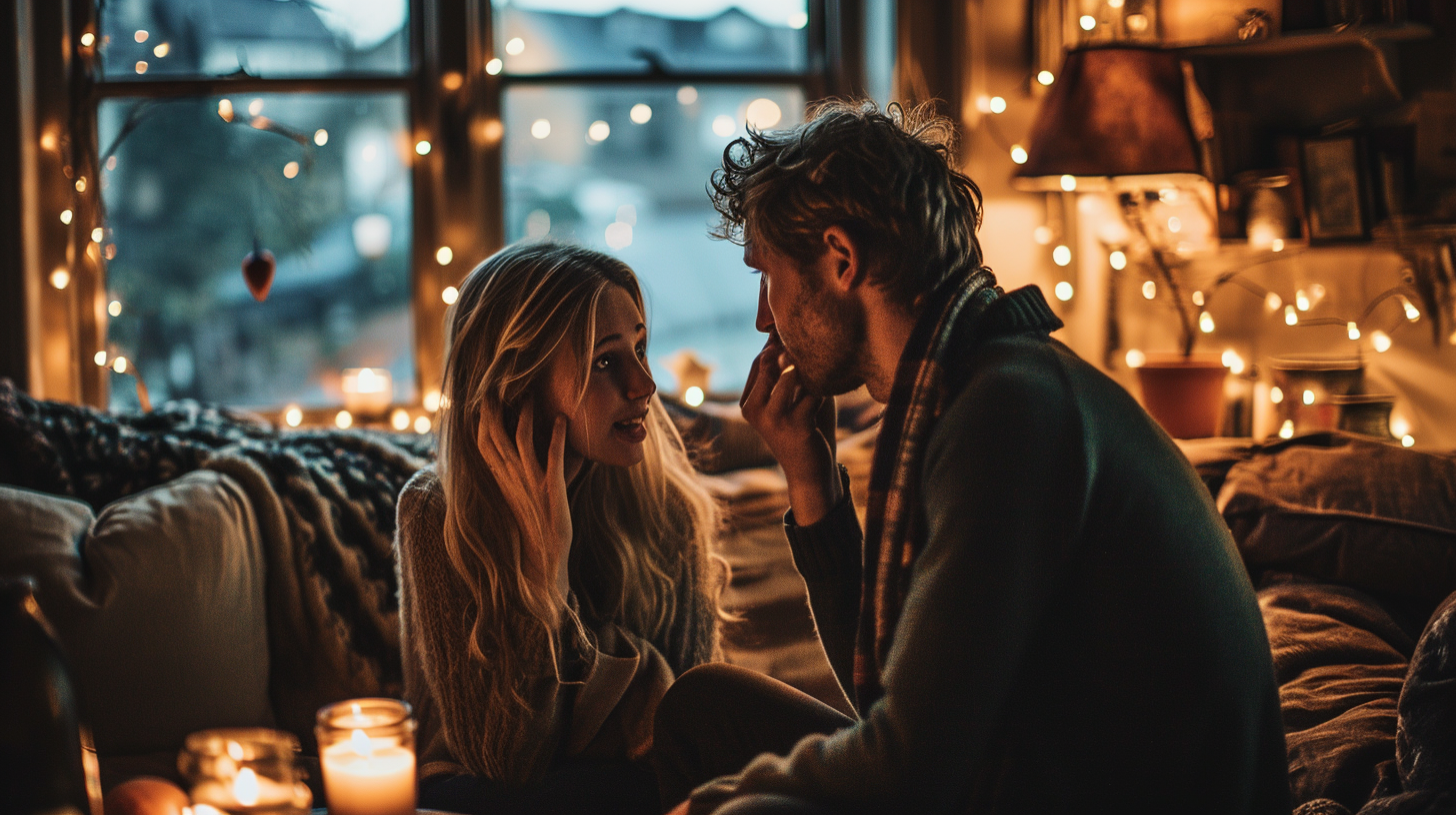 Man and Woman in Cozy Living Room