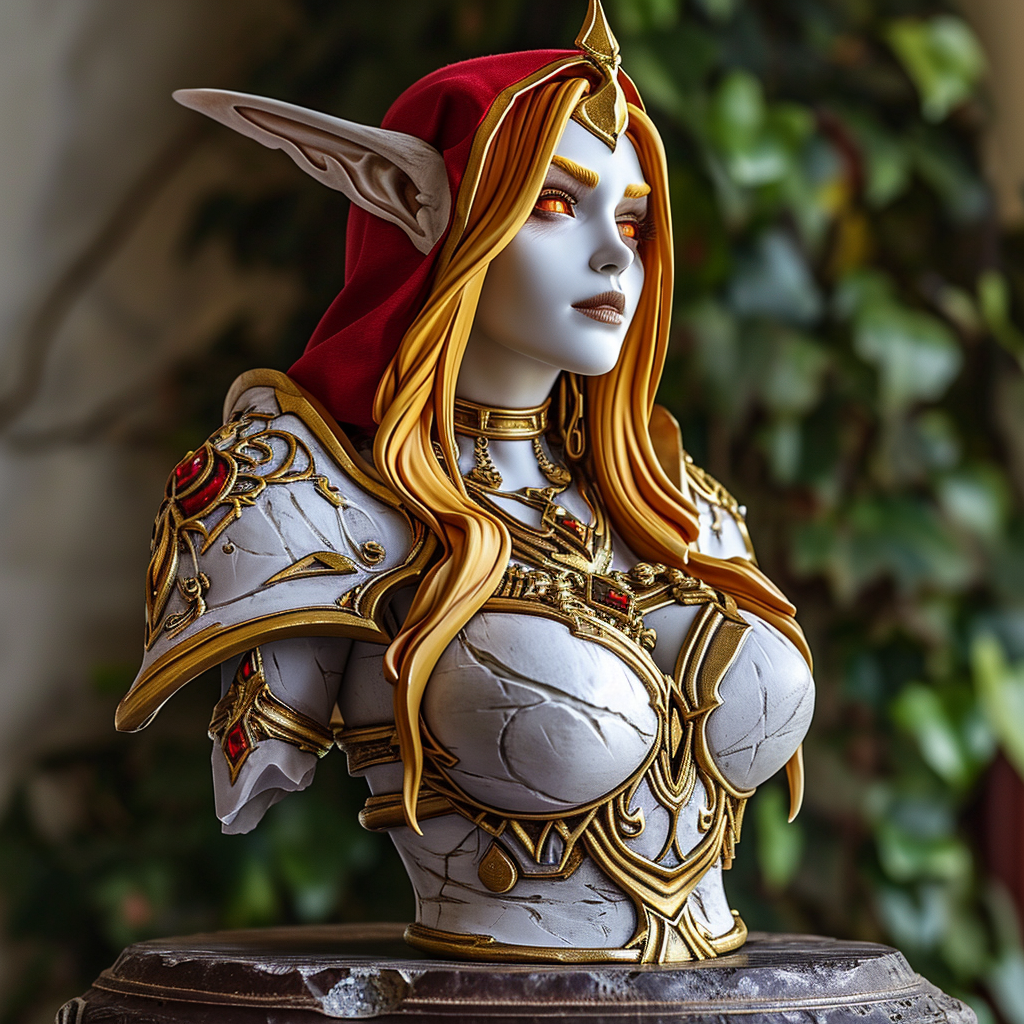 Hearthstone Sylvana marble statue with golden and red applications