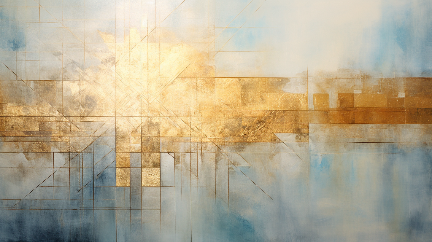 Abstract golden horizon with geometric shapes